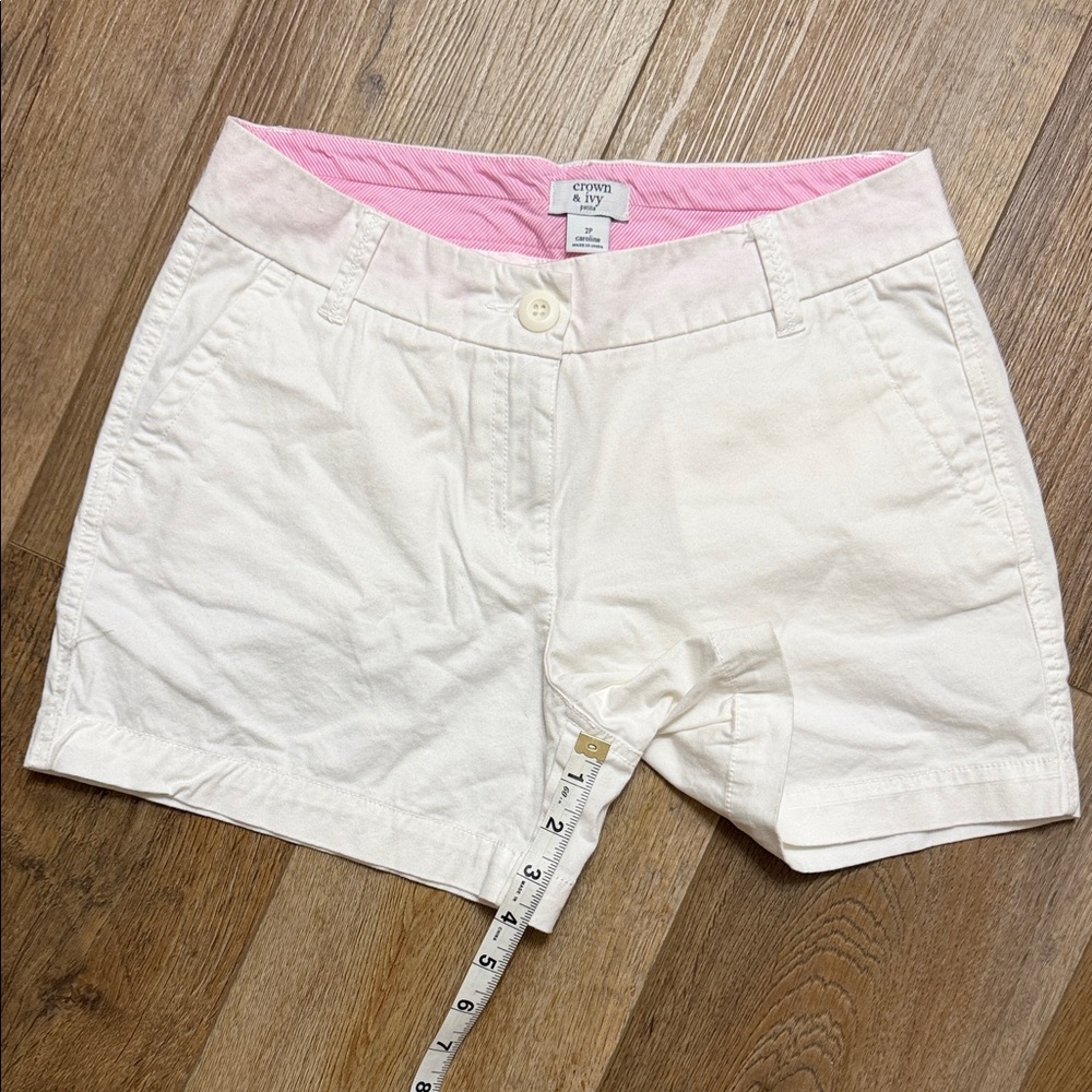 crown & ivy Cream Shorts with Pink Waistband